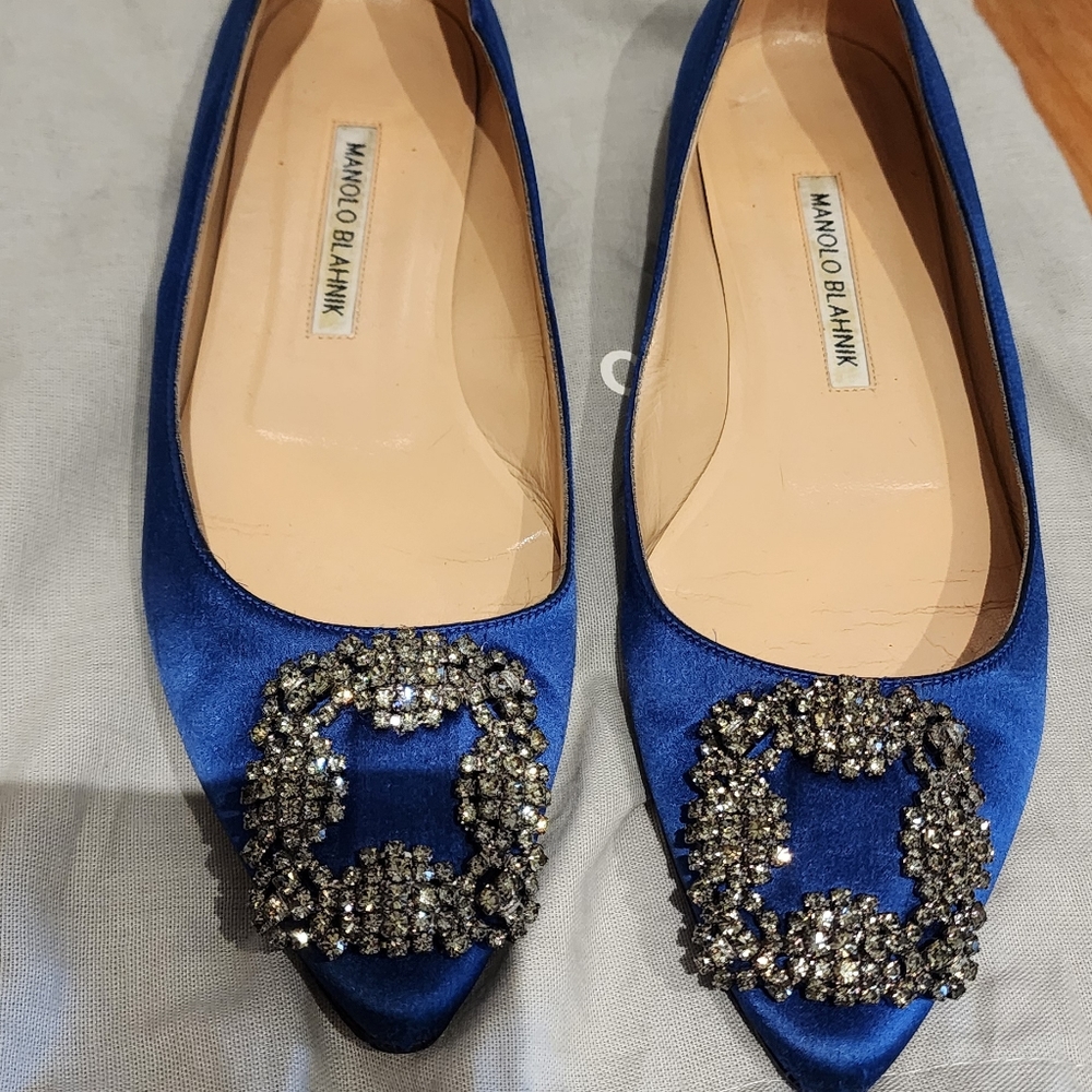Manolo Blahnik Blue Satin Flats